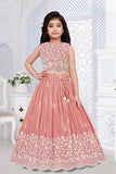 Girls Dusty Pink Floral Embroidered Lehenga Choli With Dupatta