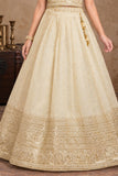 Girls Cream Sequin Embroidered Lehenga Choli Set with Dupatta