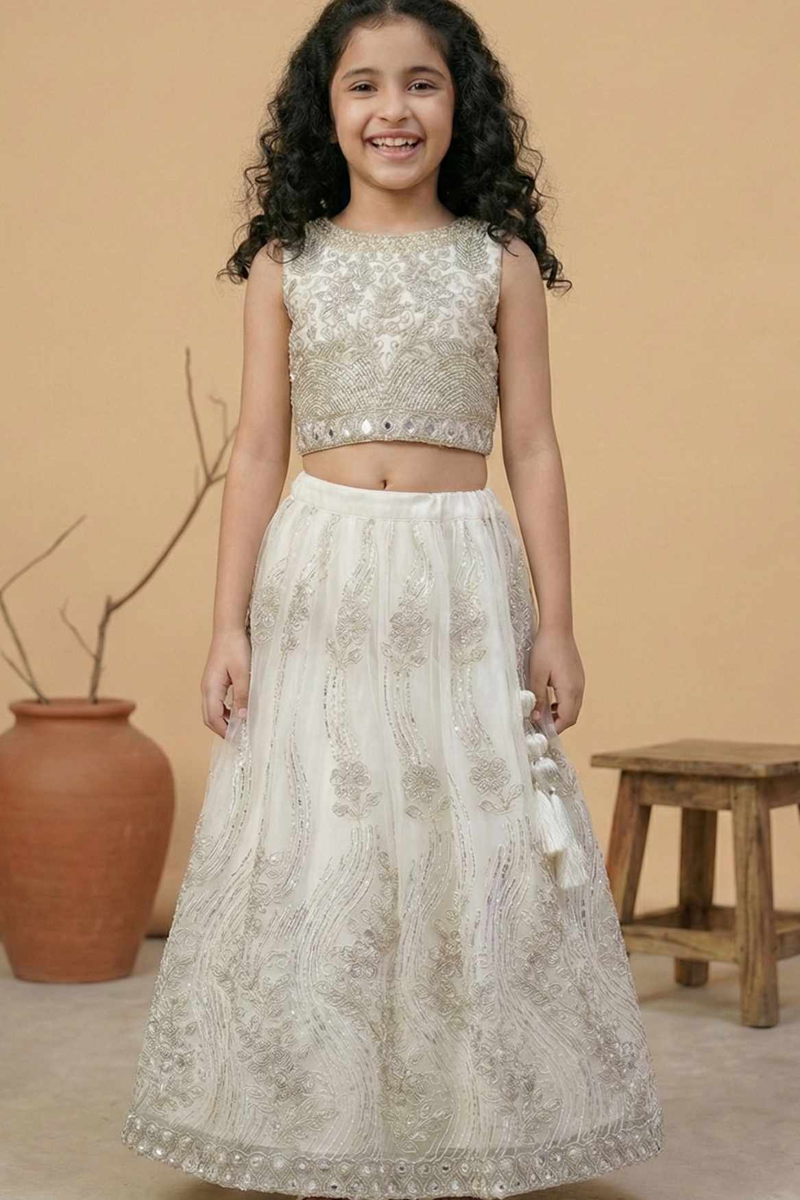 White Embroidered Lehenga Choli For Girls