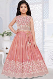 Girls Dusty Pink Floral Embroidered Lehenga Choli With Dupatta