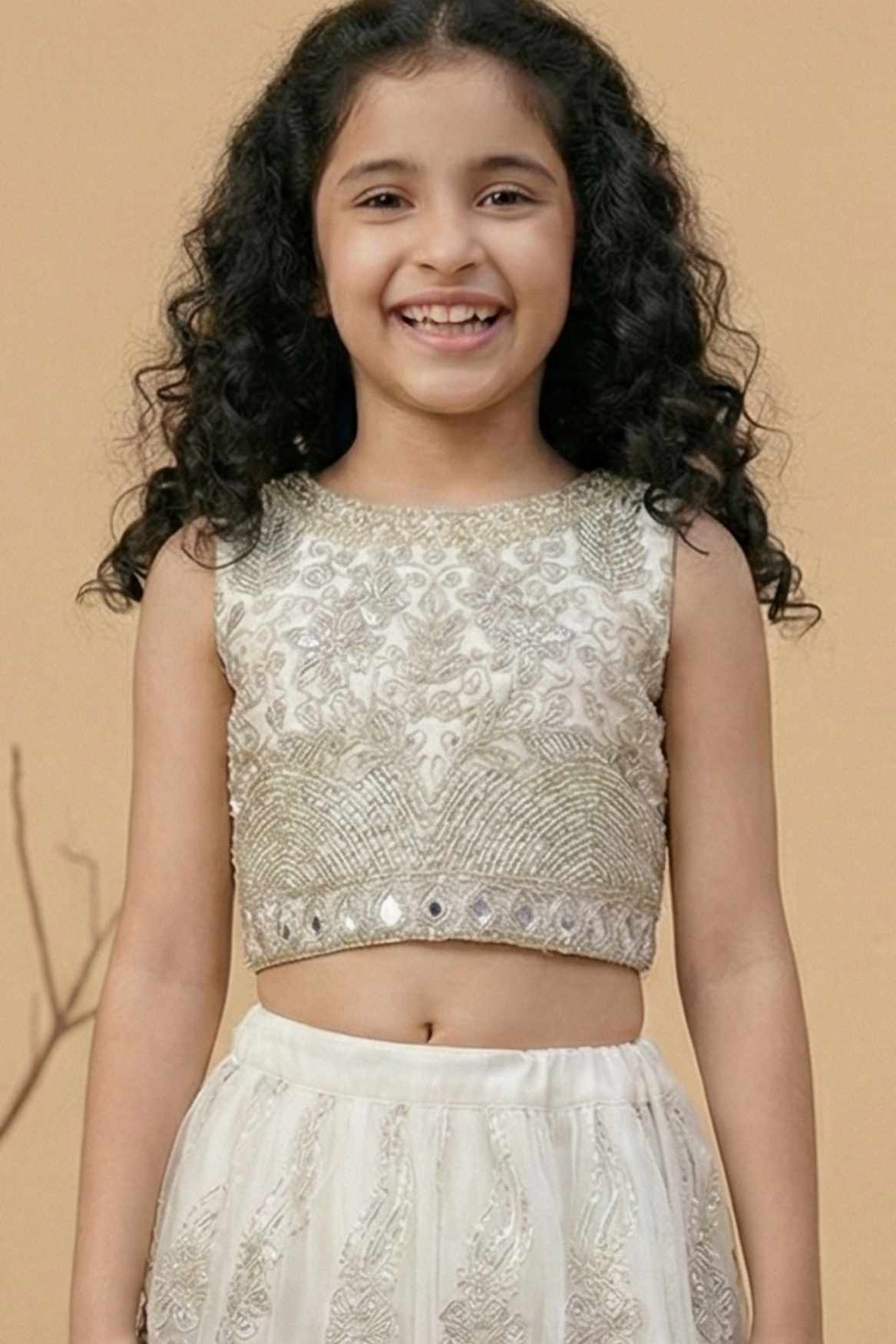 White Embroidered Lehenga Choli For Girls