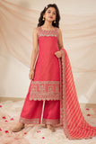 Rani Pink Zari Embroidered Festive Palazzo Set with Dupatta