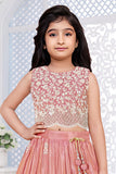 Girls Dusty Pink Floral Embroidered Lehenga Choli With Dupatta