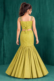 Mustard Green Floral Bead Embroidered Mermaid Lehenga Choli Set