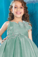 Sea Green Frock With Stone Work And Floral Embellished For Girls