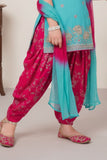 Blue And Pink Embroidered Patiala Suit Set With Dupatta For Girls