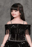Midnight Sparkle Black Sequin Off-Shoulder Party Gown For Girls