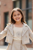 Beige Embroidered Jacket & Skirt Co-ord Set For Girls