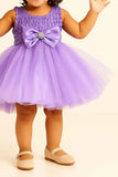 Lavender Tulle Party Dress with Satin Bow For Girls