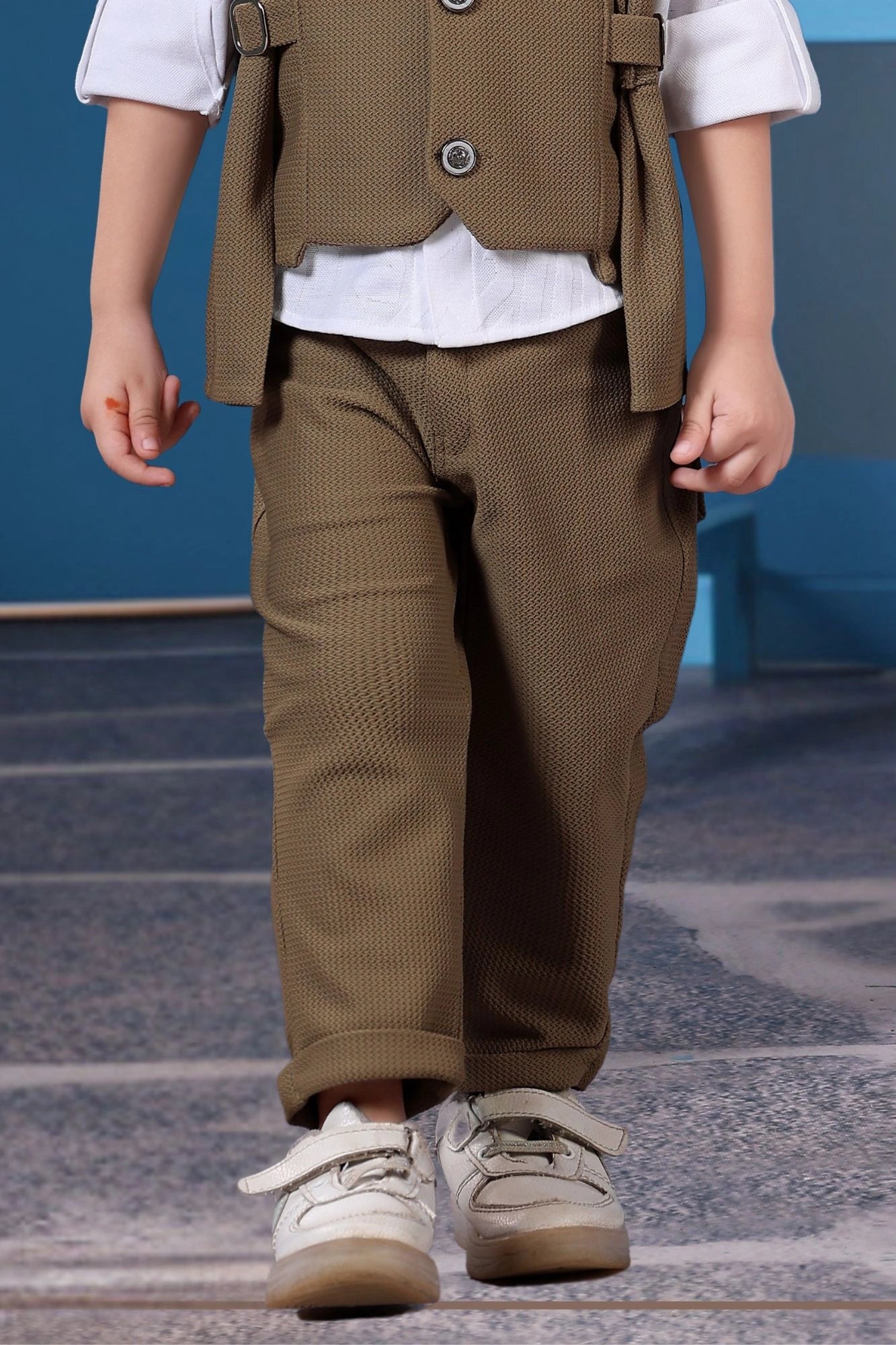 Stylish Brown Waistcoat Suit Set with Bow Tie For Boys