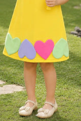 Girls Lemon Yellow Heart Applique Party Frock