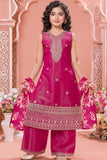 Rani Pink Embroidered Palazzo Set For Girls