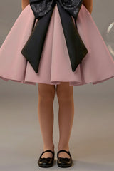 Girls Black And Dusty Pink Bow Detail Party Wear Frock
