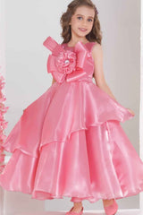 Peach Floral Embellished Party Wear Gown For Girls