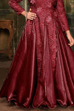 Designer Maroon Embroidered Royal Party Gown For Girls
