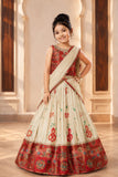 Red Patchwork Lehenga Choli with Attached Dupatta for Girls