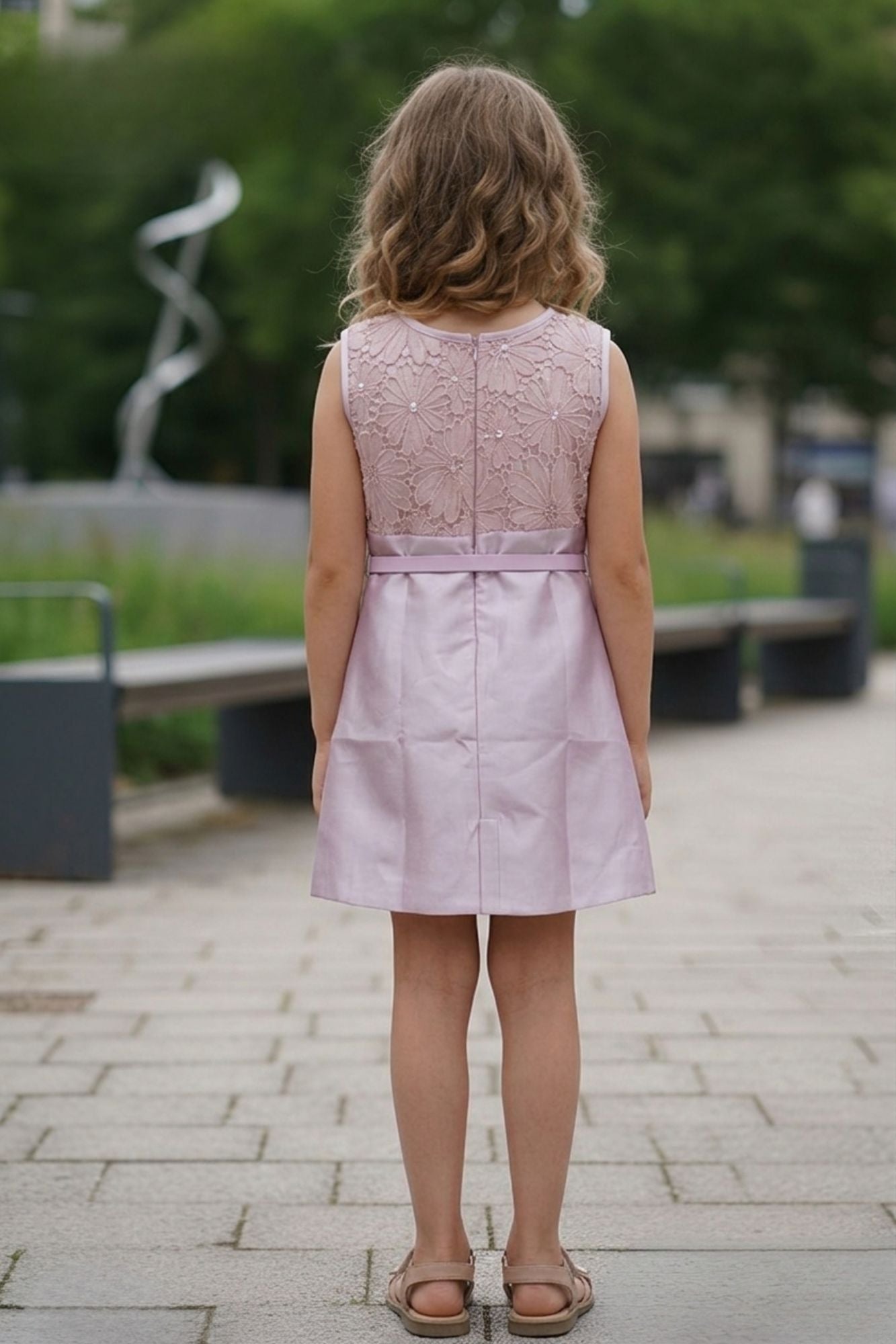 Lavender Floral Embellished Party Dress For Girls