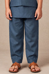 Boys Elegant Blue Embroidered Kurta Set With Nehru Jacket