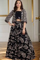 Stylish Black Sequin Lehenga Choli With Overcoat For Girls