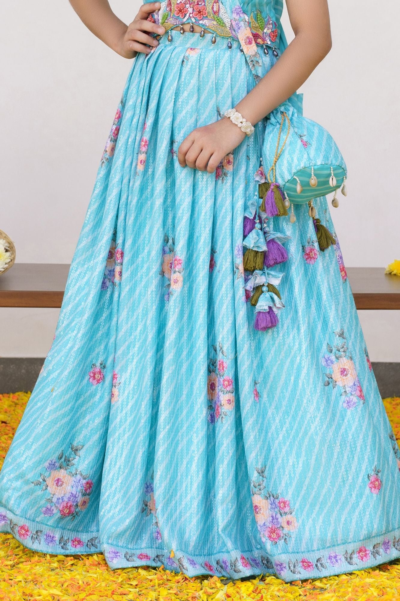 Aqua Blue Floral Lehenga Choli Set