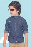 Stylish Denim Shirt With Brown Pant Set For Boys