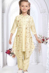 Cream Sequins Embroidered Set For Girls