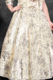 Fawn Sequin Party Wear Gown With One-Shoulder Sleeve And Statement Floral Bow For Girls