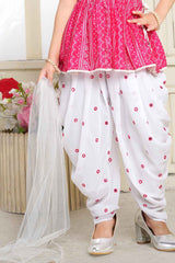 Pink Bandhani Printed And Mirror Worked Dhoti Set For Girls