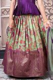 Purple And Mint Green Brocade Pattu Pavadai Set For Girls