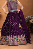 Purple Sequin And Embroidered Lehenga Choli For Girls