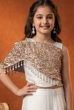 Designer Ivory Sharara Set with Sequin Cape and Pearl Tassel Detailing For Girls