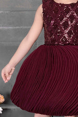 Elegant Maroon Ballon Frock With Sequin Work For Girls