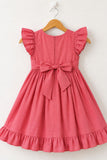 Onion Pink Embroidered Ruffle Sleeve Flared Dress For Girls