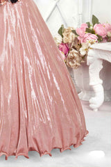 Onion Pink Shimmer Gown Embellished With Floral For Girls