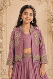 Dusty Mauve Heavy Floral Embroidered Lehenga Choli with Jacket