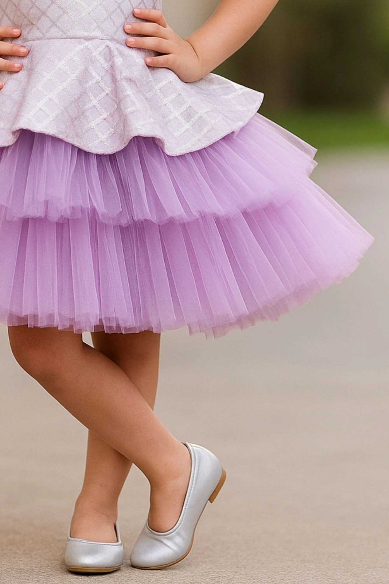 Lavender & White Layered Party Frock with Statement Bow For girls