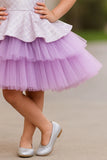 Lavender & White Layered Party Frock with Statement Bow For girls