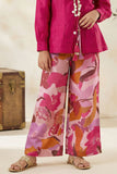 Stylish Pink Top And Printed Pant Set For Girls