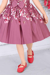 Floral Printed Wine Partywear Frock For Girls