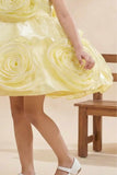 Blooming Princess Yellow Rosette Embellished Party Frock For Girls