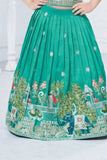 Emerald Green Elephant Embroidered Lehenga Choli Set for Girls
