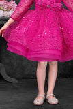 Pink Sequins Embellished Party Wear Frock with Bow Detail For Girls