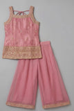 Pink Embroidered Kurti And Palazzo Set for Girls