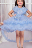 Powder Blue Sequin Bow Party Frock For Girls