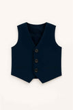 Navy Blue Bead Work Tuxedo With Pant And Waistcoat Set For Boys