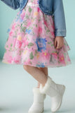 Pink Floral Layered Frock with Denim Jacket For Girls