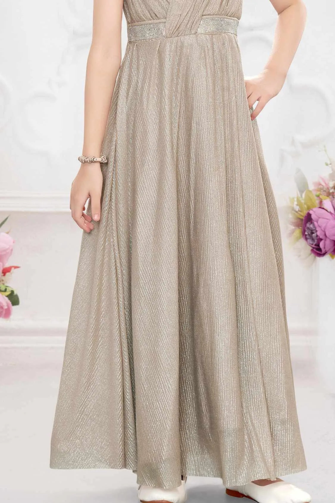 Grey Shimmer Party Gown For Girls
