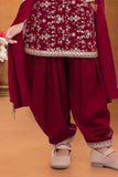 Maroon Embroidered Patiala Set For Girls