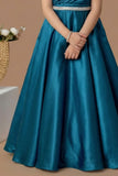 Designer Blue Floral Appliqué Party Wear Gown For Girls
