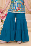 Blue Embroidered Sharara Set with Dupatta For Girls